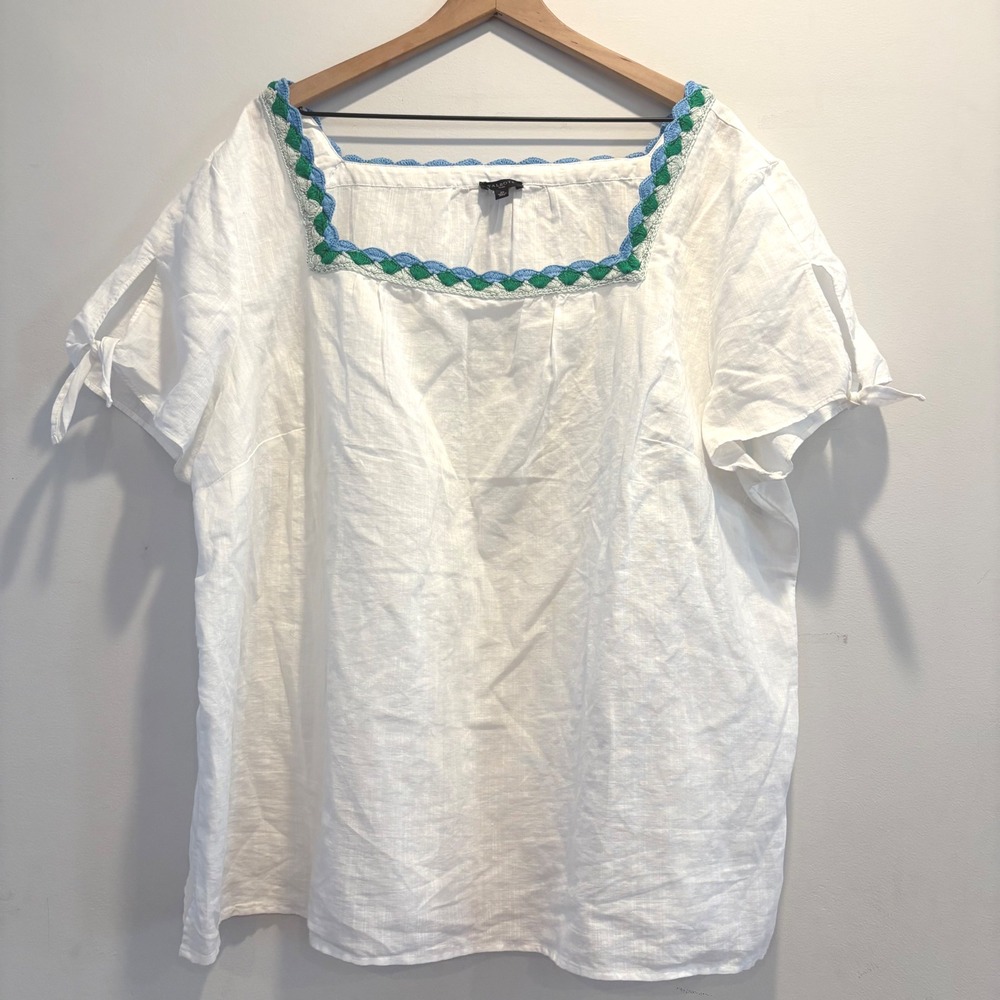 Talbots Women Plus 3X Crochet Trim Linen Top Resort Beachy Short Sleeve Popover - Picture 3 of 11